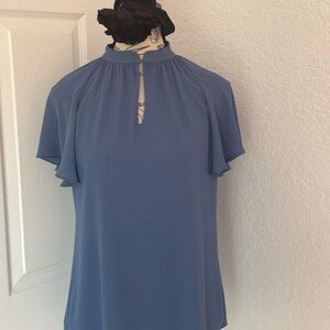 White House Black Market Blue Keyhole Blouse